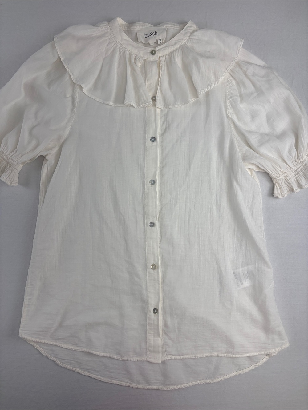 ba&sh Tamaris Shirt in Vanille with Ruffle Collar Button Up size 0